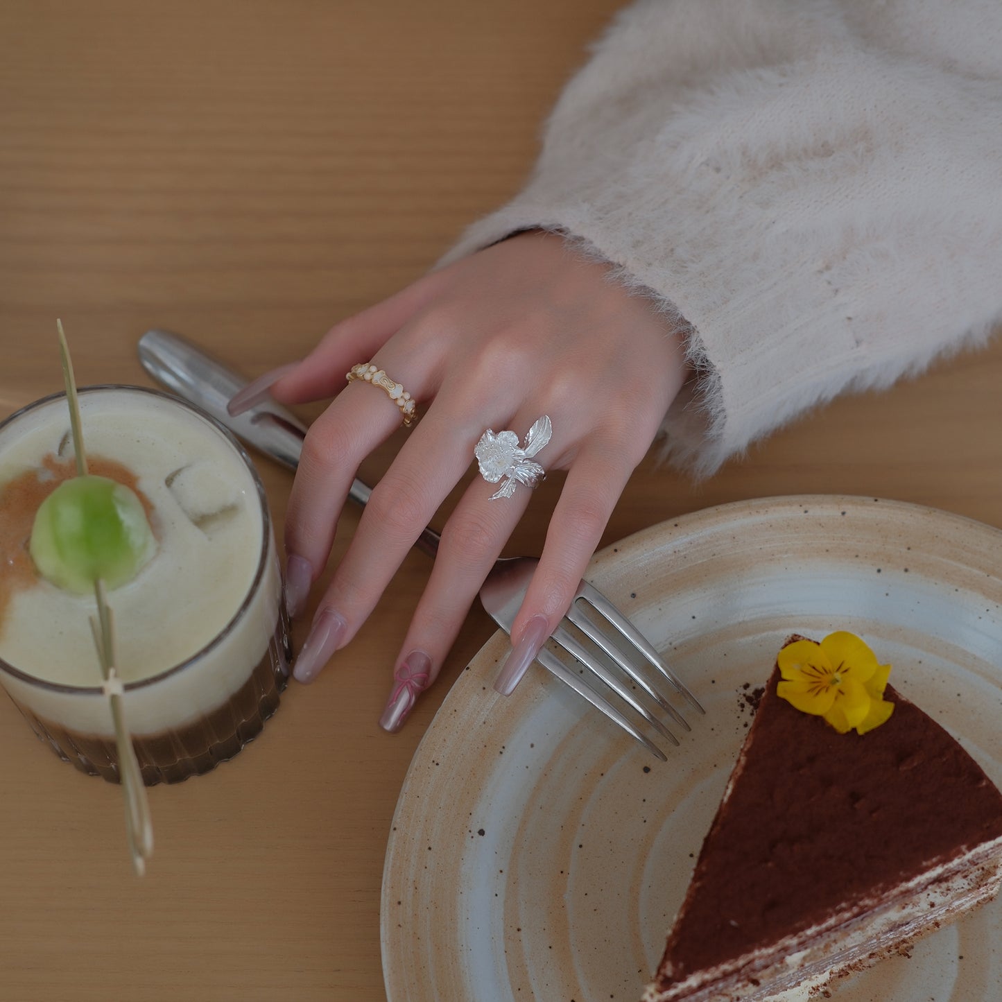 Camellia Ring-Adjustable Sterling silver Botanical Jewelry