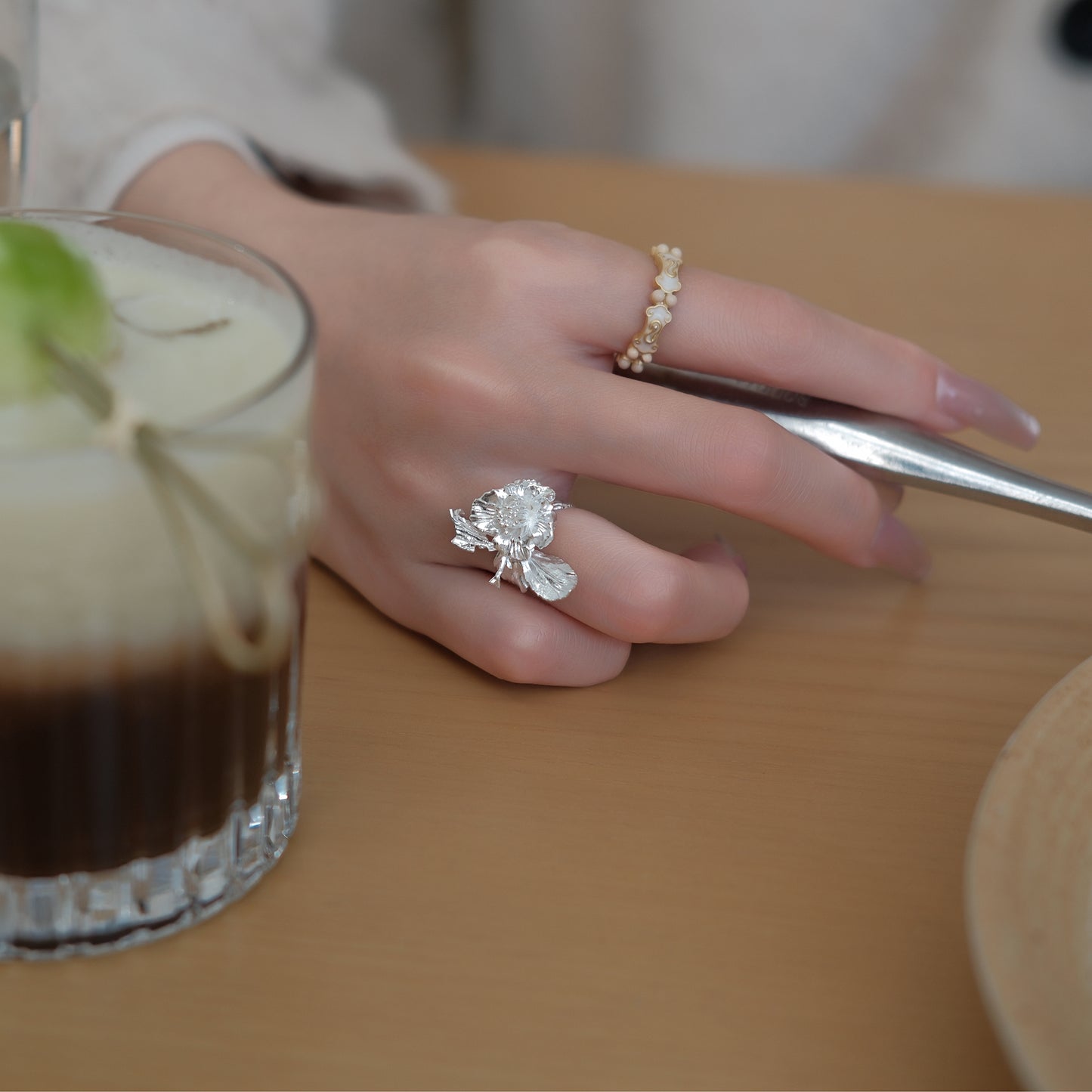 Camellia Ring-Adjustable Sterling silver Botanical Jewelry