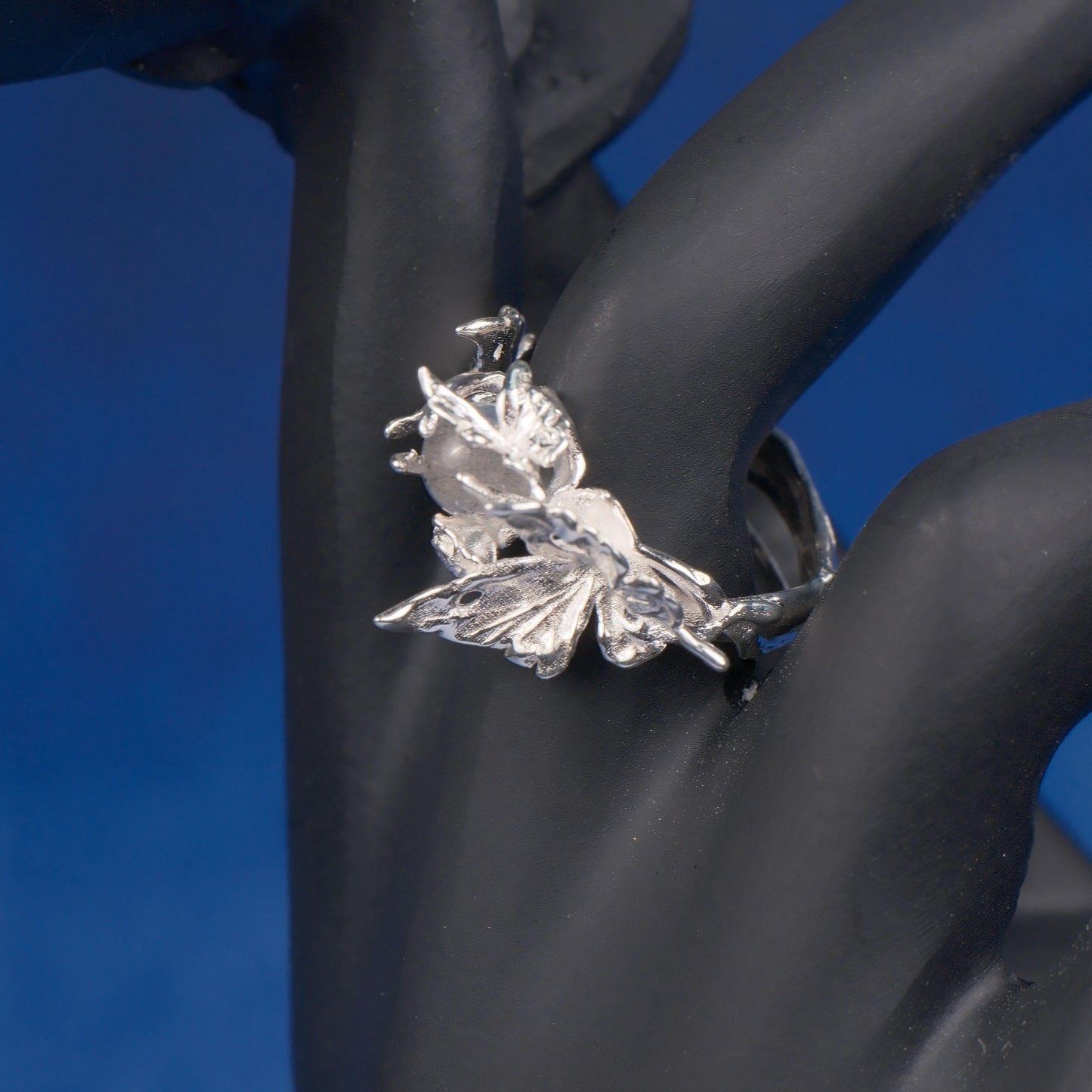 Butterfly and Moonlight Ring-Adjustable Sterling silver Botanical Jewelry