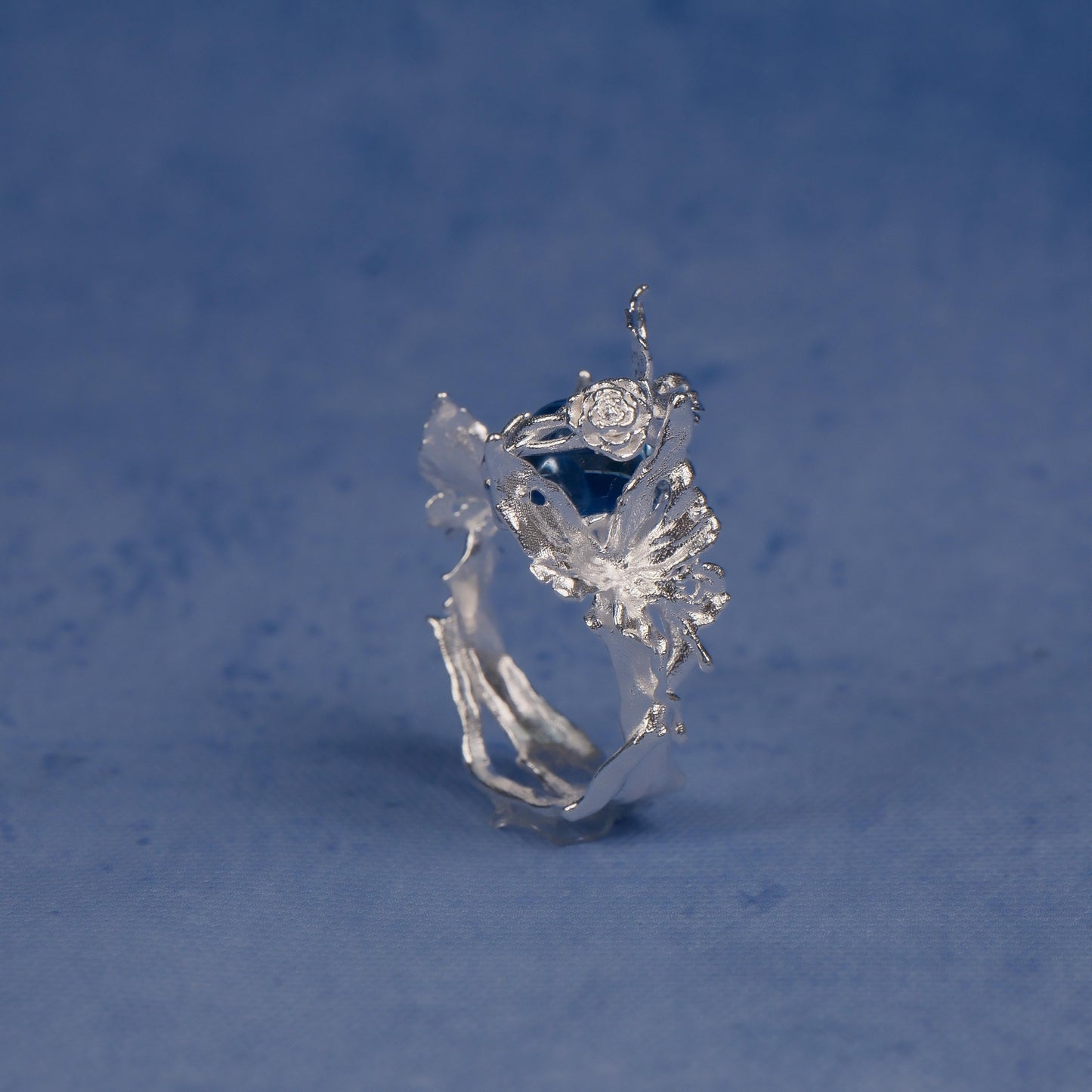 Winged Sapphire Ring-Adjustable Sterling silver Botanical Jewelry