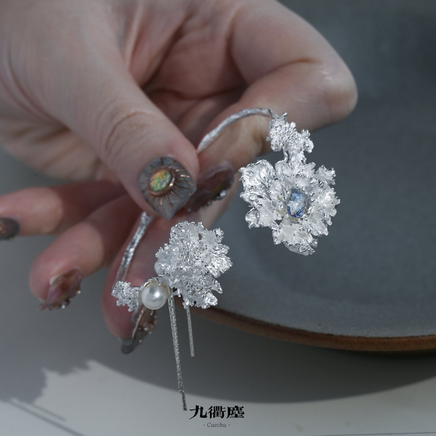 The Summer Veil-Adjustable Sterling Silver Bracelet Botanical Jewelry