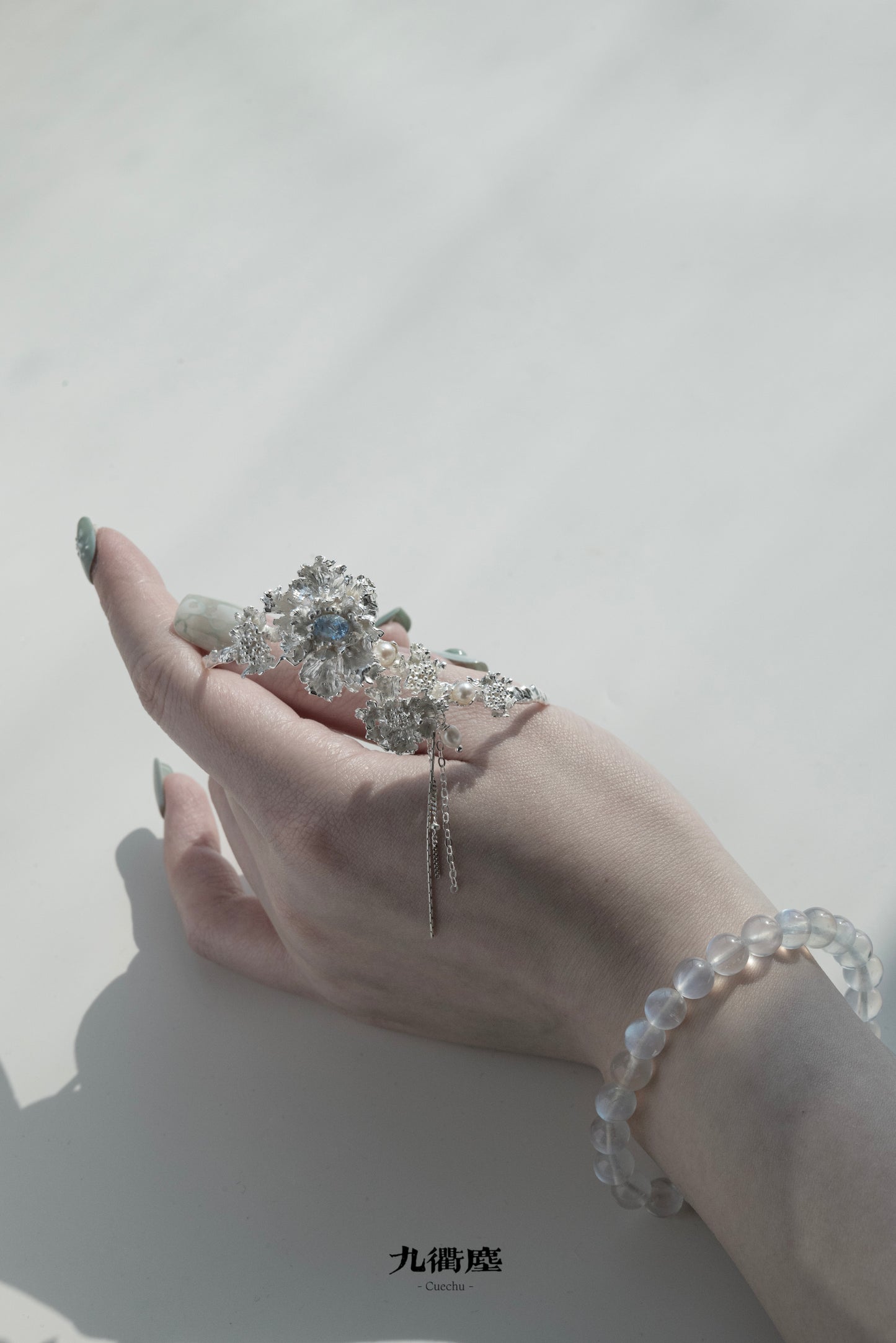 The Summer Veil-Adjustable Sterling Silver Bracelet Botanical Jewelry