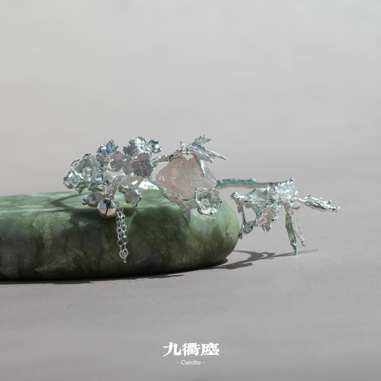 Sakura Scroll Bracelet-Adjustable Sterling Silver Botanical Jewelry