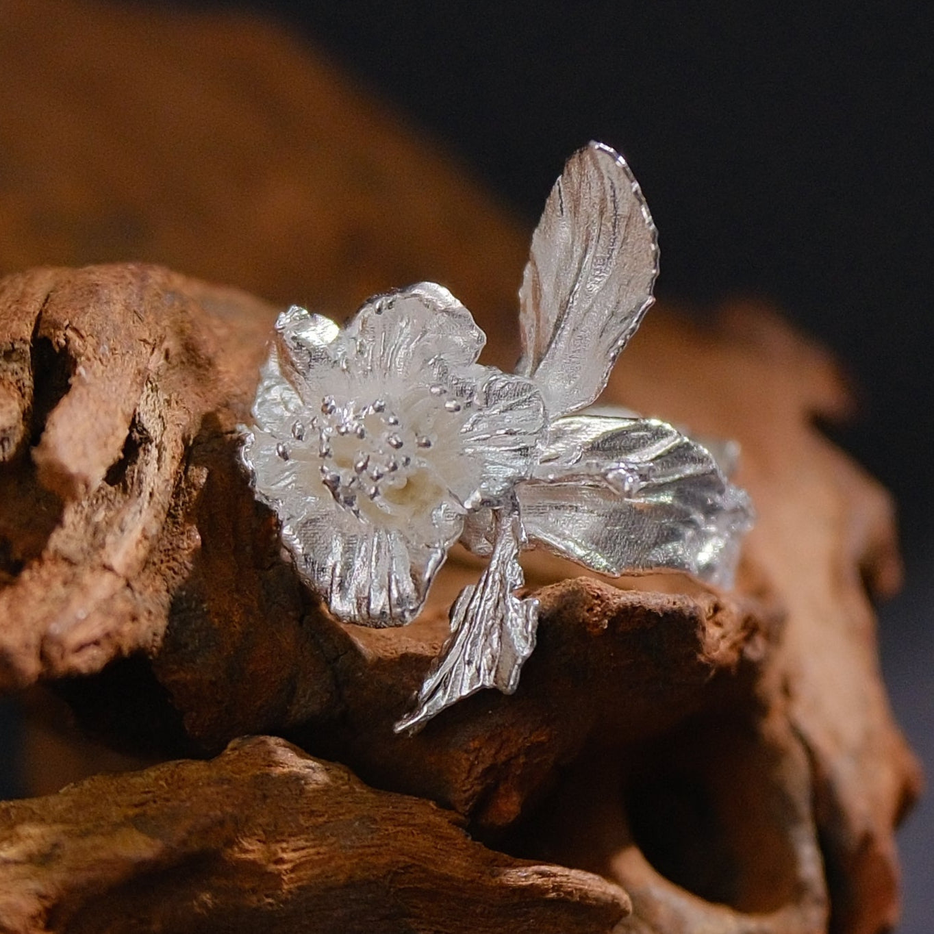 Camellia Ring-Adjustable Sterling silver Botanical Jewelry