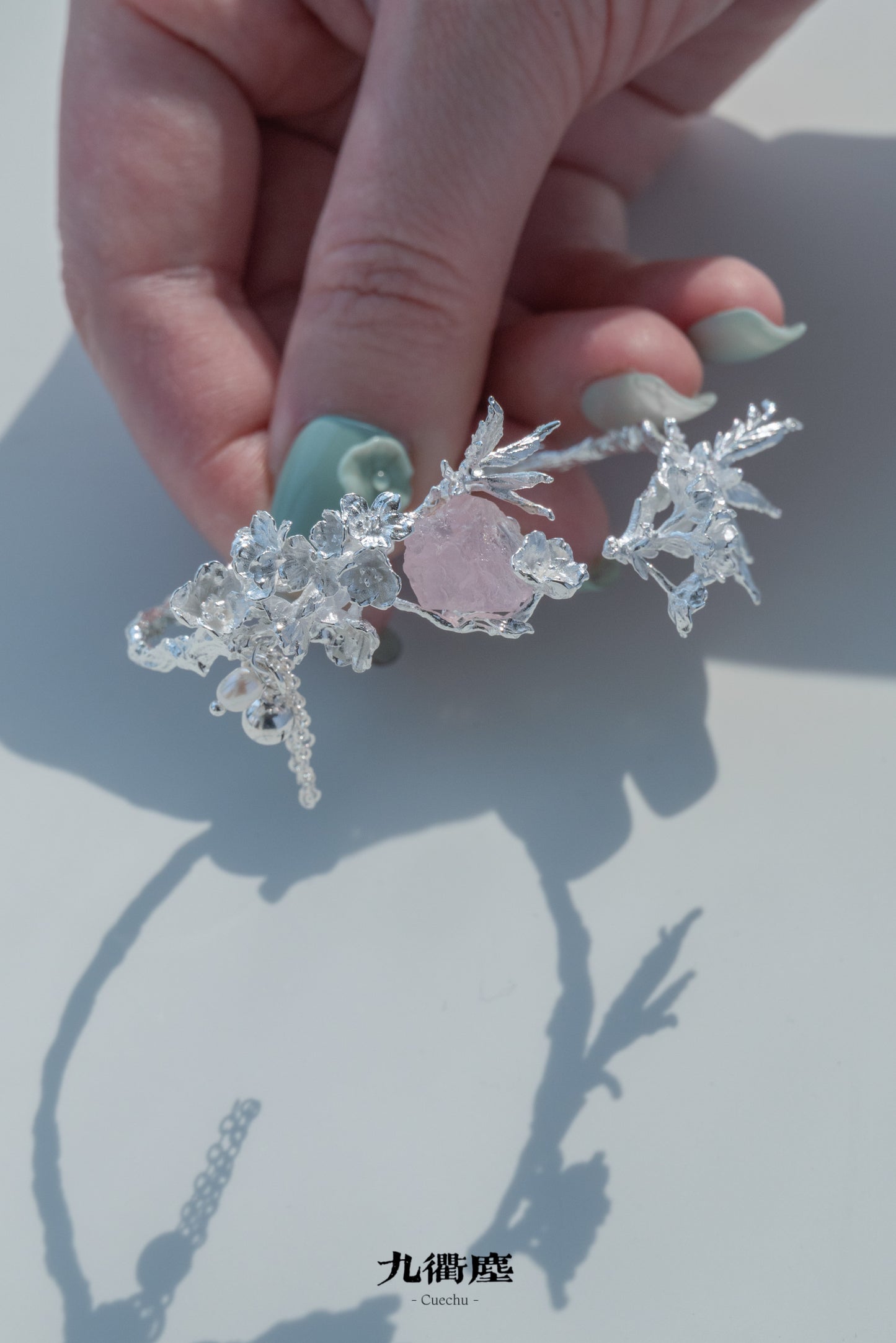 Sakura Scroll Bracelet-Adjustable Sterling Silver Botanical Jewelry