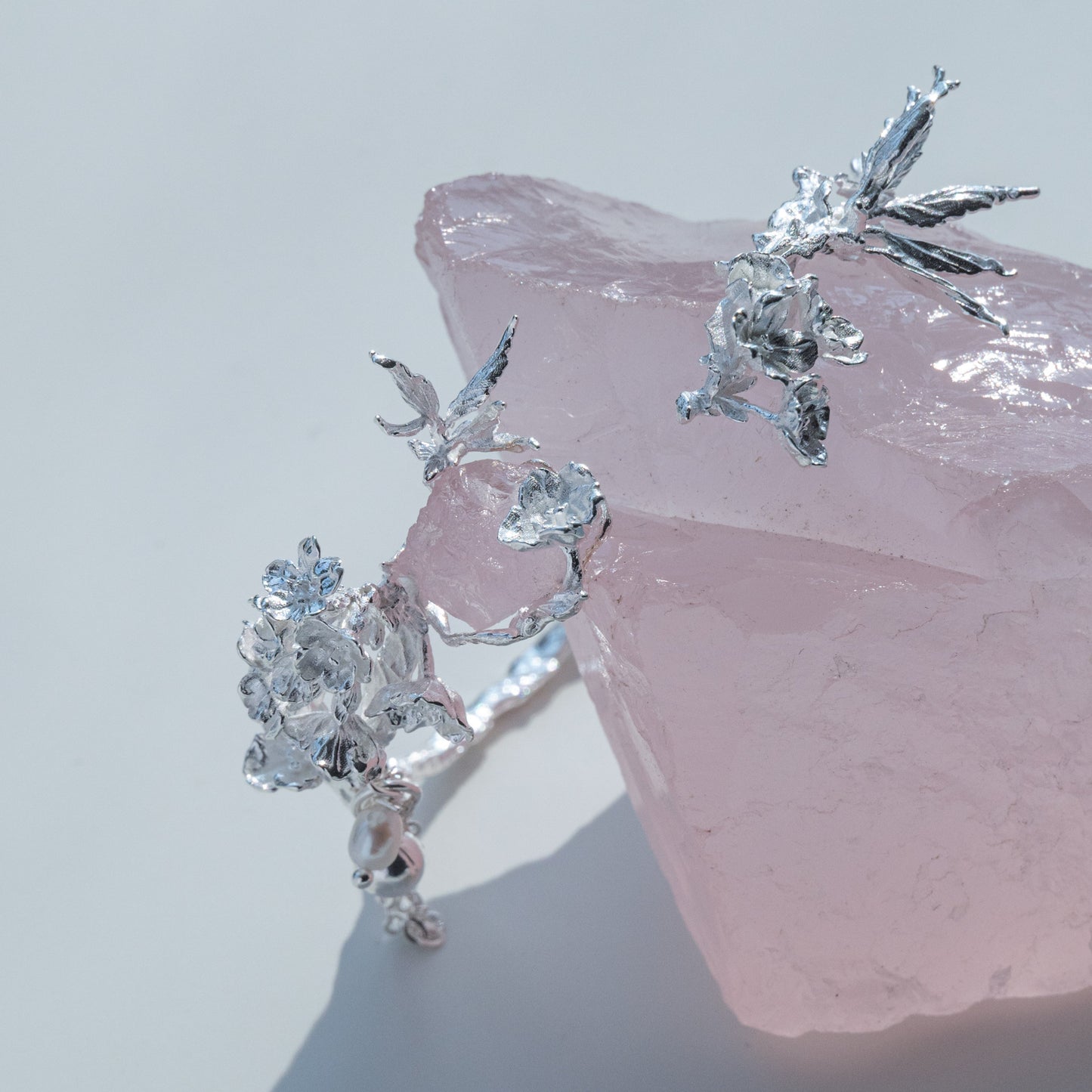 Sakura Scroll Bracelet-Adjustable Sterling Silver Botanical Jewelry