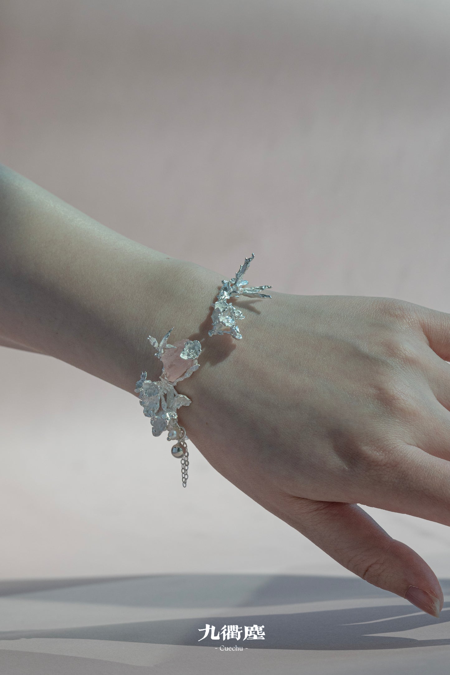 Sakura Scroll Bracelet-Adjustable Sterling Silver Botanical Jewelry